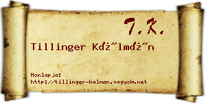 Tillinger Kálmán névjegykártya